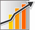 3 column bar graph with an arrow indicating an upward trend